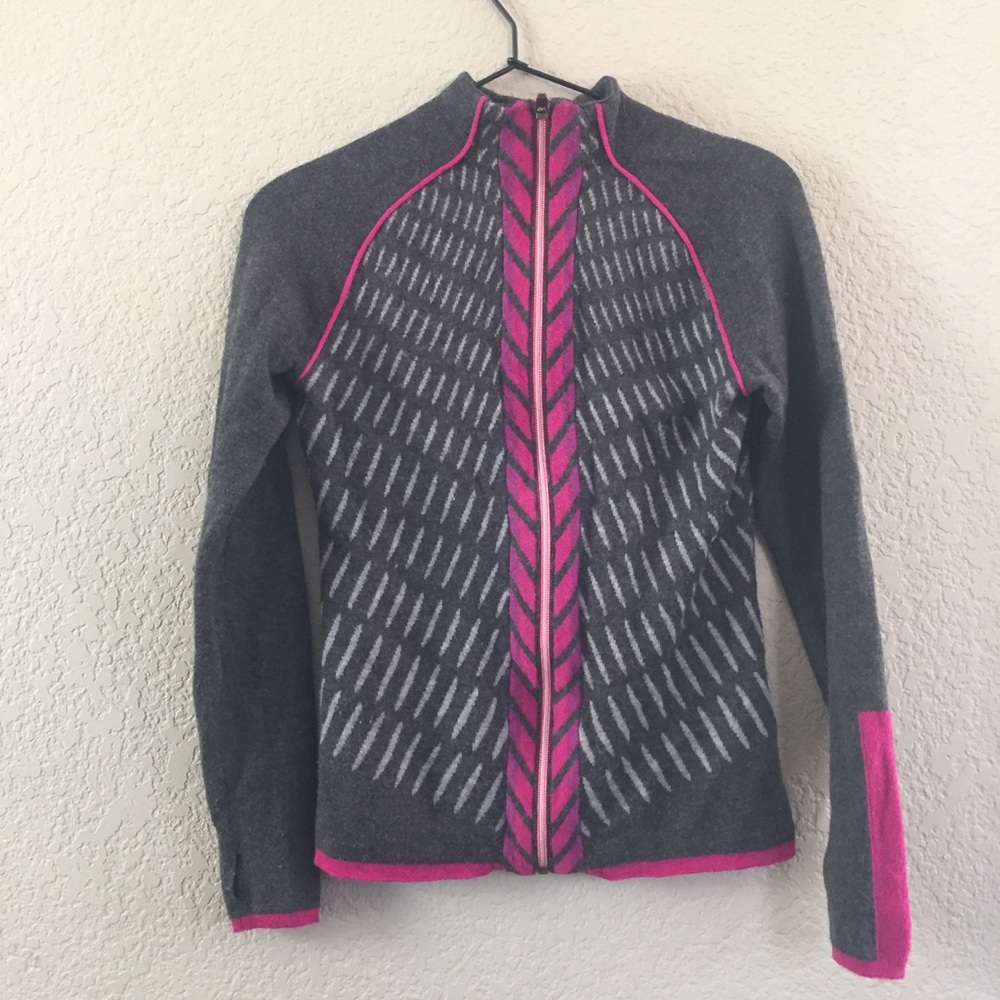 krimson Klover Gray & Pink Merino Wool zip sweater